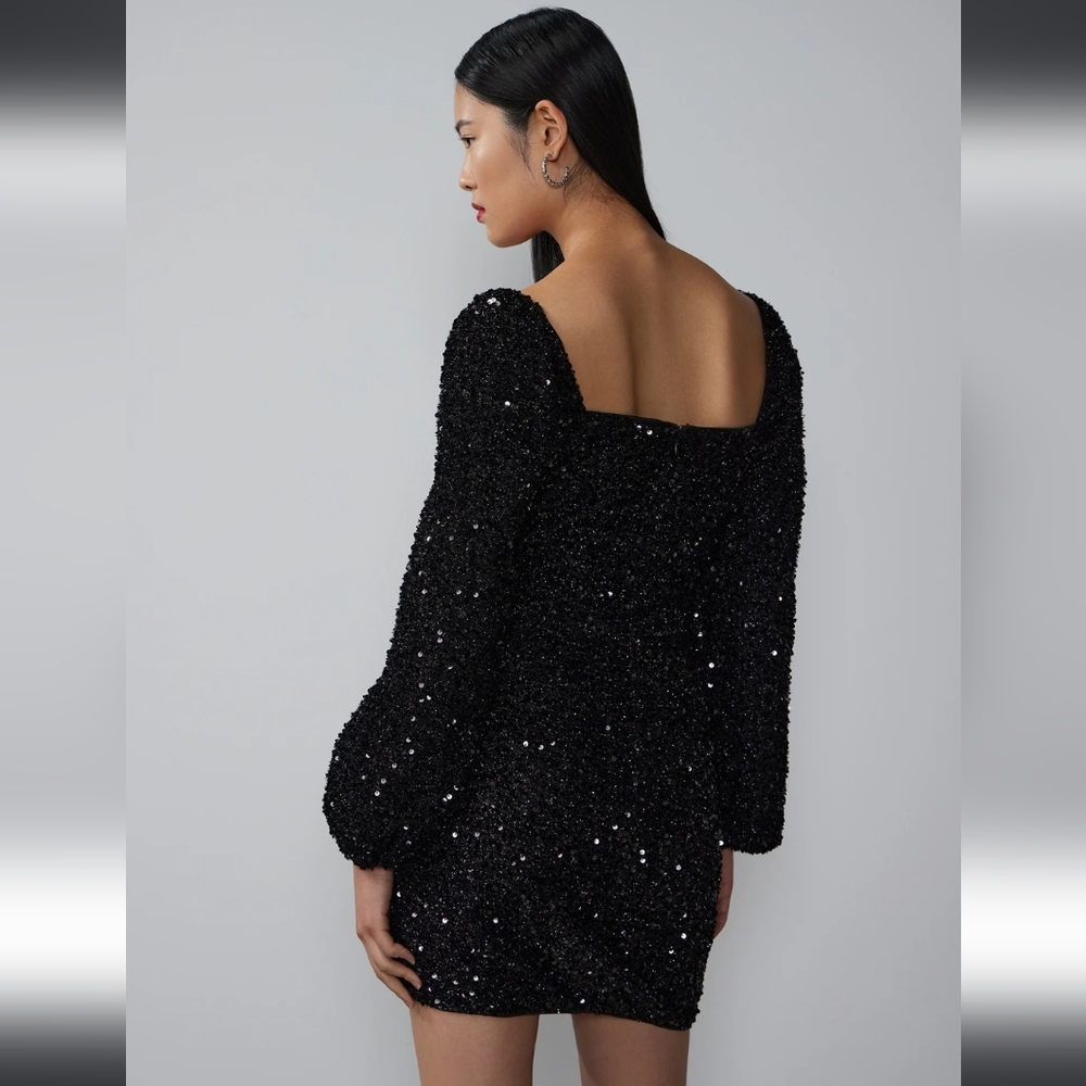Square Neck Sequin Tinsel Shift Dress - Picture 3 of 7